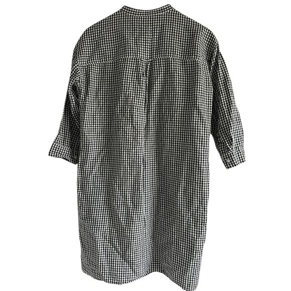 Uniqlo Size XS Linen Cotton Blend Black & White Gingham Button Front Shirt Dress - Picture 2 of 6